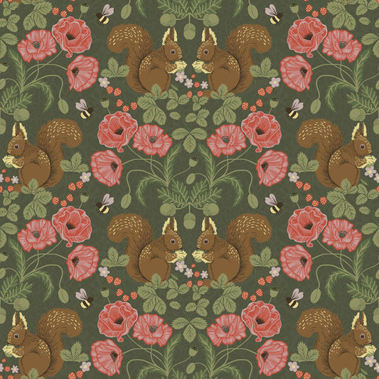 Kurre Dark Green Woodland Damask Wallpaper