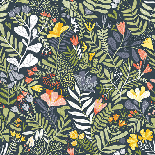 Brittsommar Navy Blue Woodland Floral Wallpaper