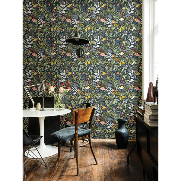 Brittsommar Navy Blue Woodland Floral Wallpaper