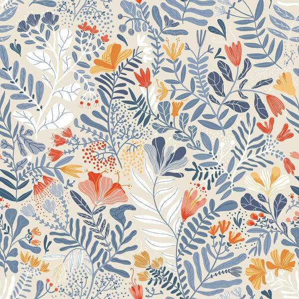 Brittsommar Light blue Woodland Floral Wallpaper