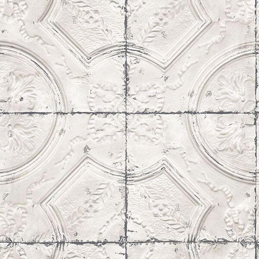 Susanna Off White Vintage Tin Tile Wallpaper