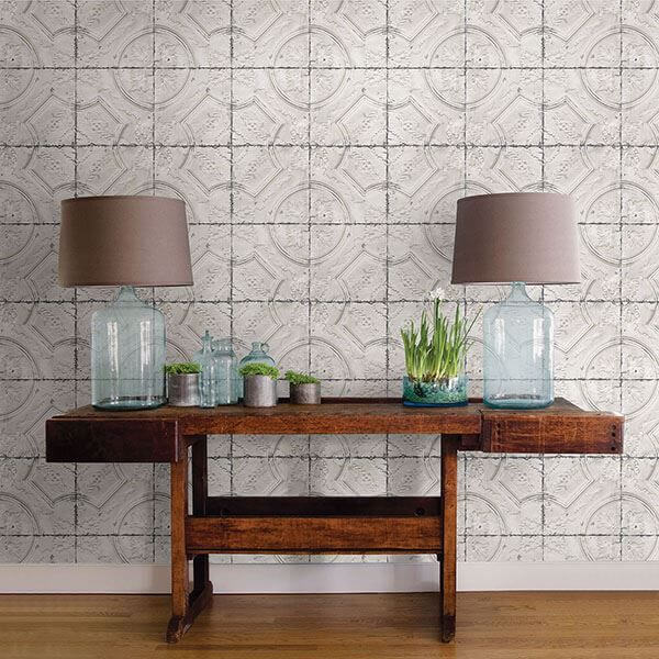 Susanna Off White Vintage Tin Tile Wallpaper