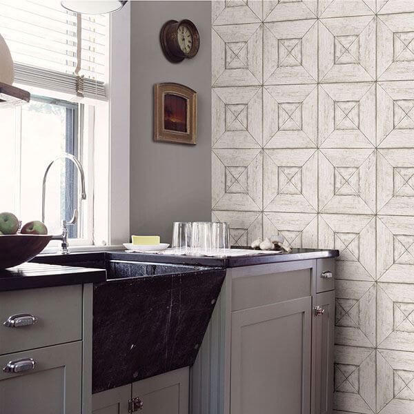 Avery Off White Wood Wallpaper