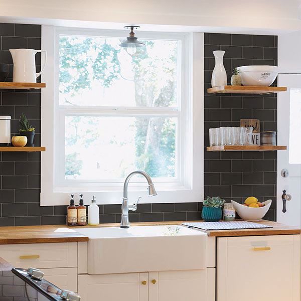 Freedom Black Subway Tile Wallpaper