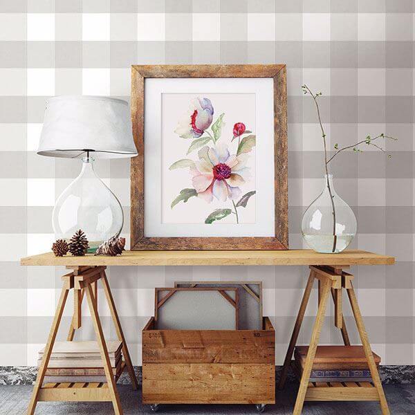 Amos Light Grey Gingham Wallpaper