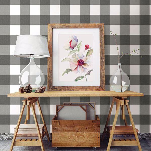 Amos Black Gingham Wallpaper