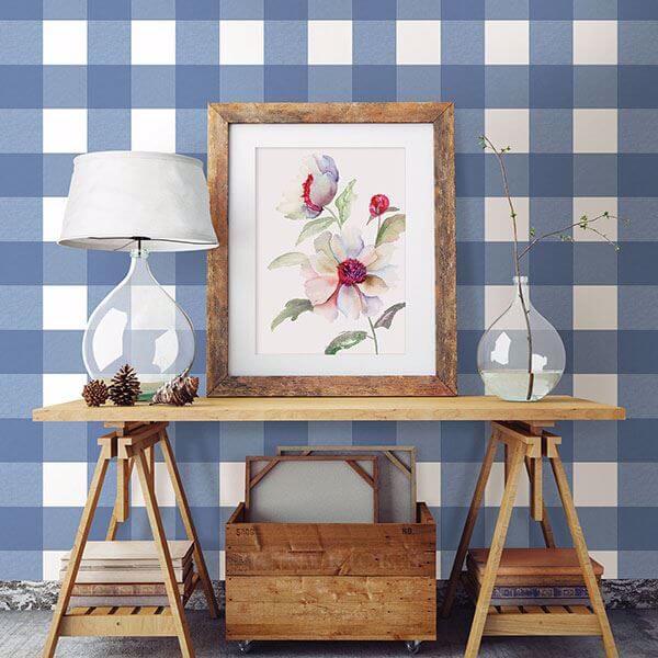 Amos Blue Gingham Wallpaper