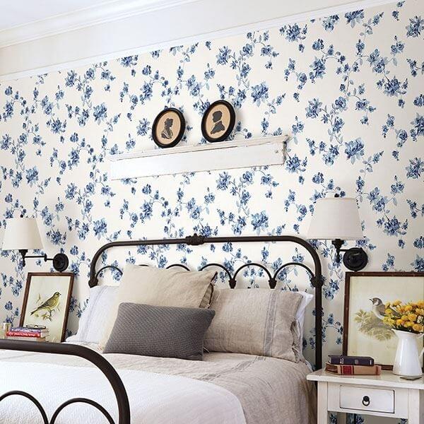Cyrus Blue Festive Floral Wallpaper