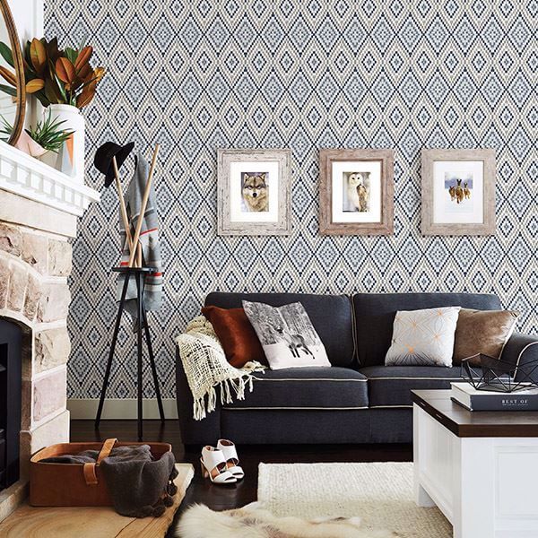 Ganado Navy Geometric Ikat Wallpaper