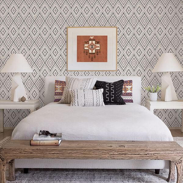 Ganado Dark Brown Geometric Ikat Wallpaper