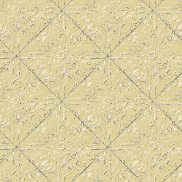 Brandi Yellow Metallic Faux Tile Wallpaper