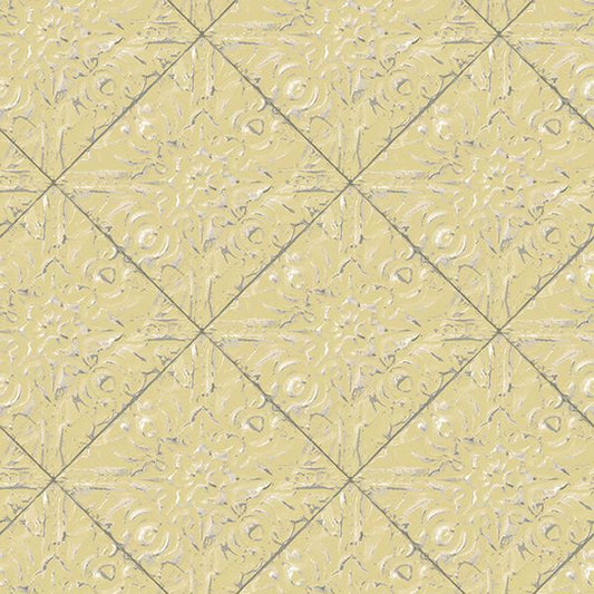 Brandi Yellow Metallic Faux Tile Wallpaper