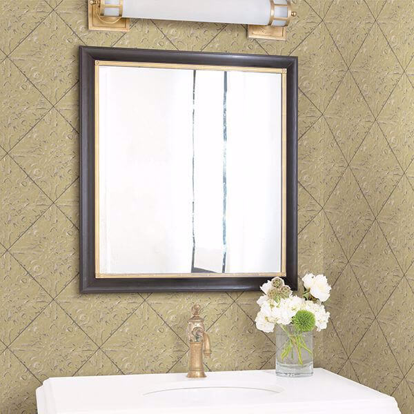 Brandi Yellow Metallic Faux Tile Wallpaper