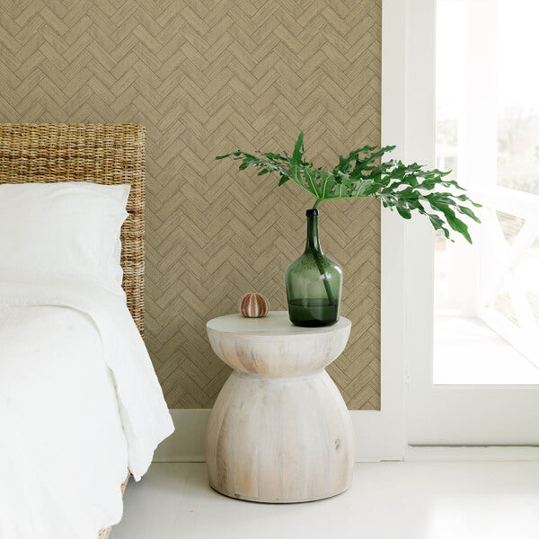 Kaliko Neutral Wood Herringbone Wallpaper