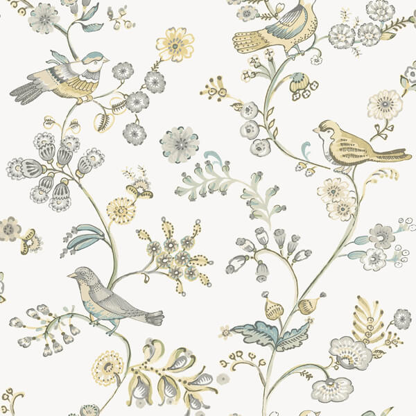 Jinjur Light Yellow Bird Trail Wallpaper