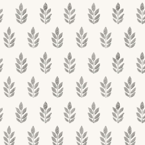 Ervic Charcoal Leaf Block Print Wallpaper
