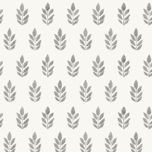 Ervic Charcoal Leaf Block Print Wallpaper