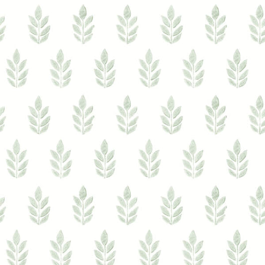 Ervic Green Leaf Block Print Wallpaper