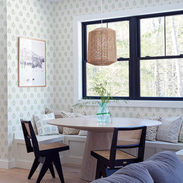 Ervic Green Leaf Block Print Wallpaper