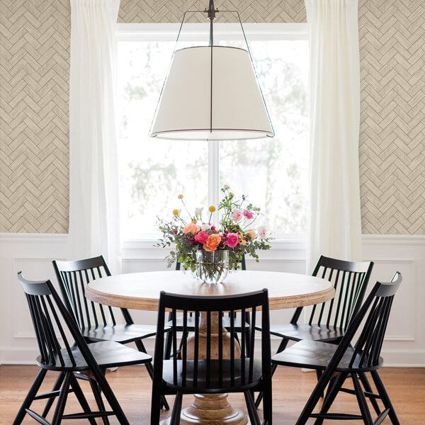 Kaliko Taupe Wood Herringbone Wallpaper
