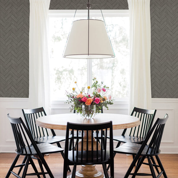 Kaliko Dark Grey Wood Herringbone Wallpaper