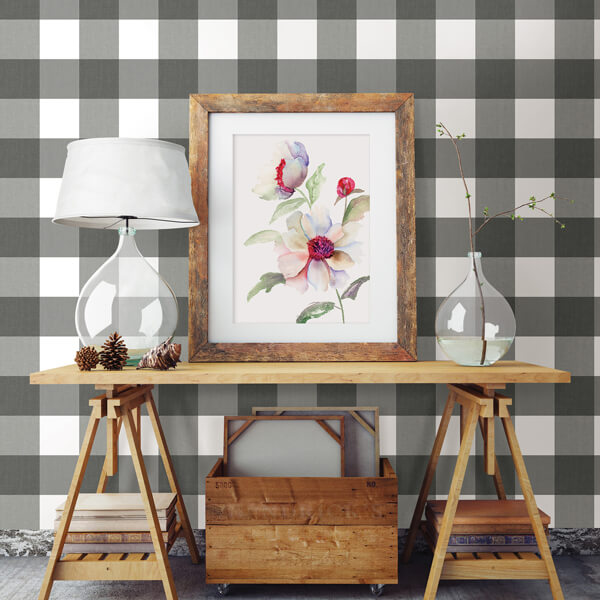 Amos Charcoal Gingham Wallpaper