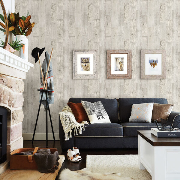 Chebacco Light Grey Wooden Planks Wallpaper