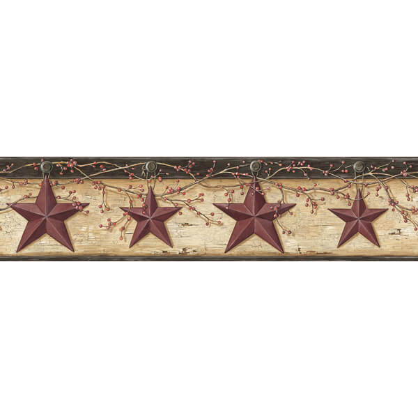 Ennis Maroon Rustic Barn Star Wallpaper