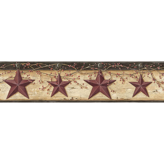 Ennis Maroon Rustic Barn Star Wallpaper