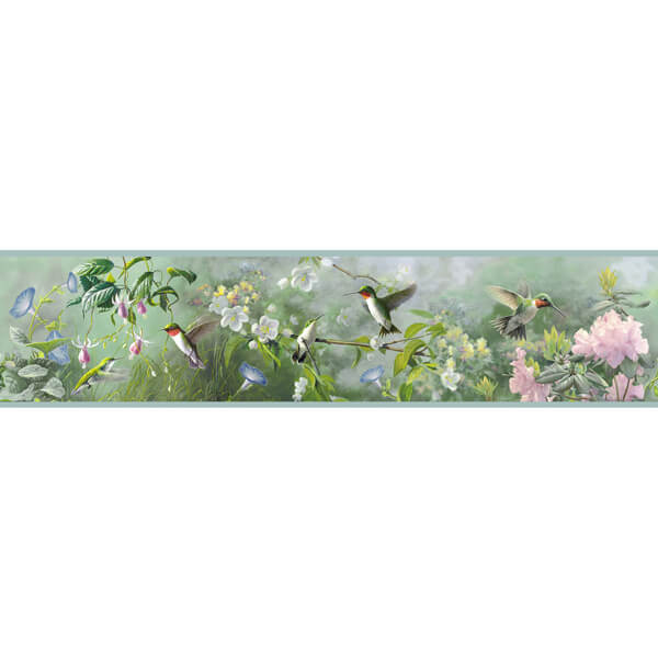 Ruby Light Blue Hummingbird Garden Wallpaper