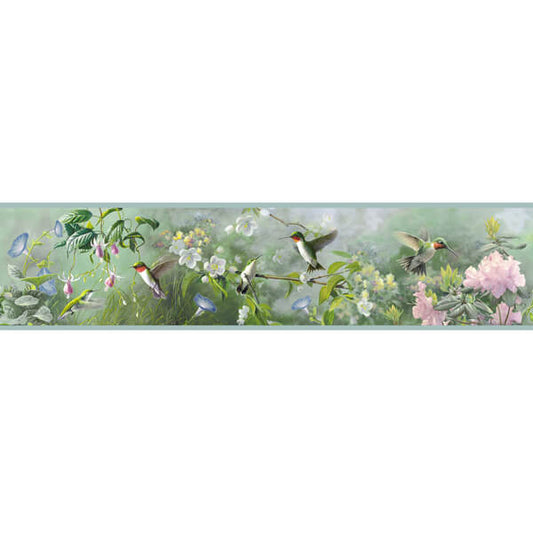 Ruby Light Blue Hummingbird Garden Wallpaper
