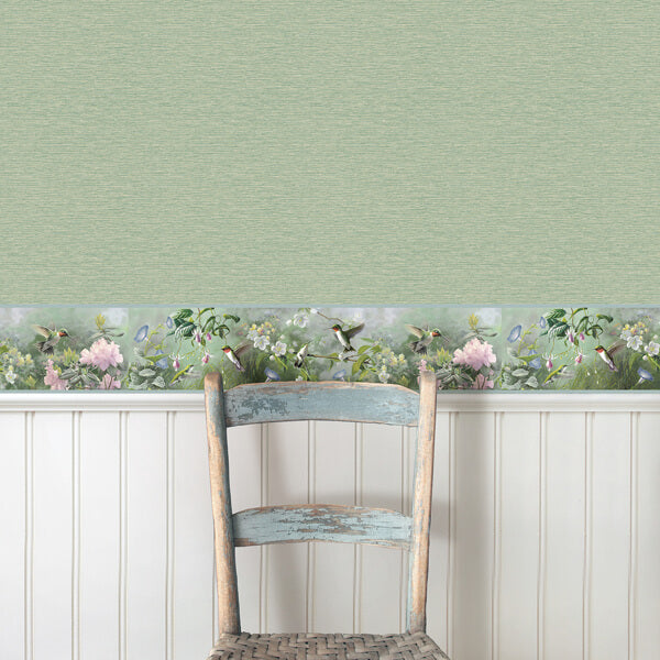 Ruby Light Blue Hummingbird Garden Wallpaper