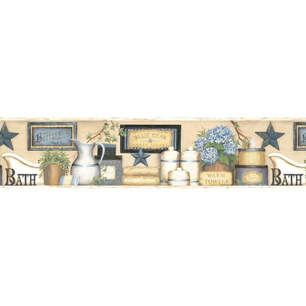 Martha Blue Country Bath Wallpaper