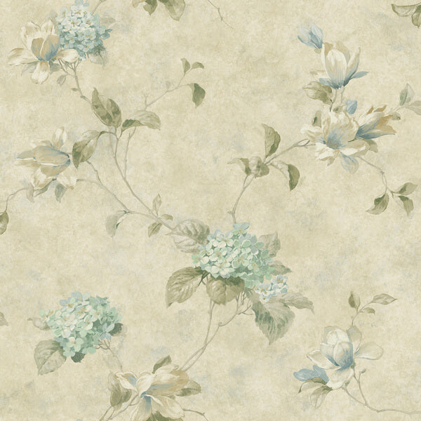 Magnolia Teal Hydrangea Trail Wallpaper