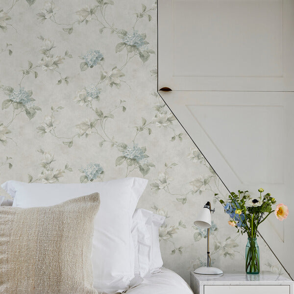 Magnolia Light Blue Hydrangea Trail Wallpaper
