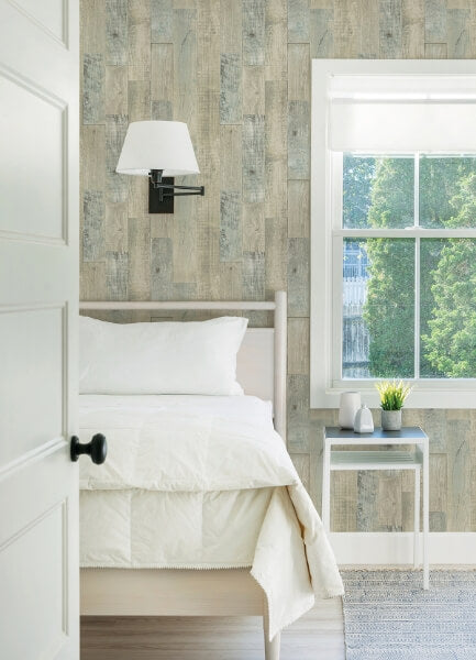 Chebacco Taupe Wood Planks Wallpaper
