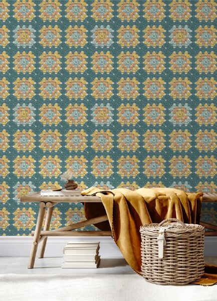 Maud Teal Crochet Geometric Wallpaper