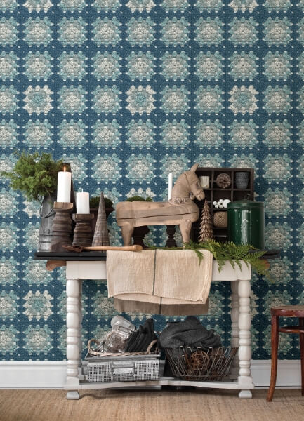 Maud Blue Crochet Geometric Wallpaper