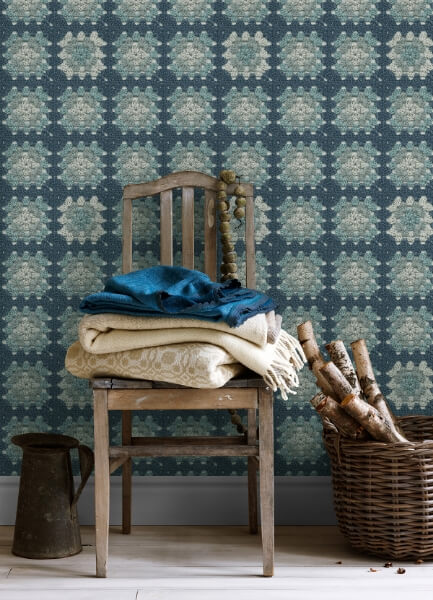 Maud Blue Crochet Geometric Wallpaper