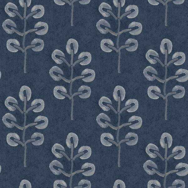 Plum Tree Dark Blue Botanical Wallpaper