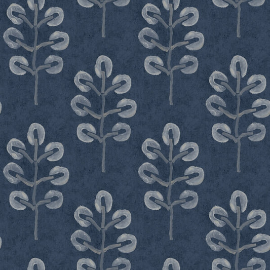 Plum Tree Dark Blue Botanical Wallpaper