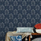 Plum Tree Dark Blue Botanical Wallpaper