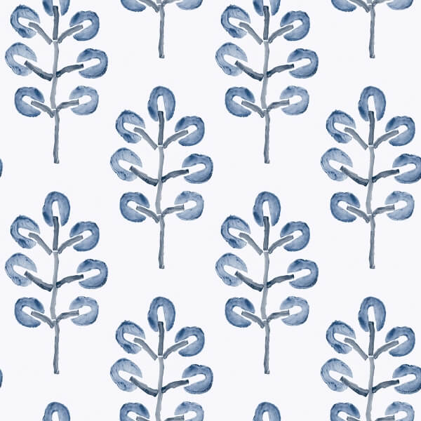 Plum Tree Blue Botanical Wallpaper