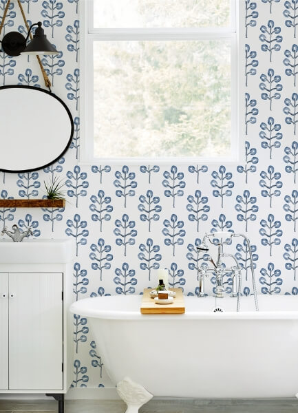 Plum Tree Blue Botanical Wallpaper