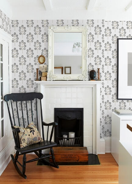 Plum Tree Black Botanical Wallpaper