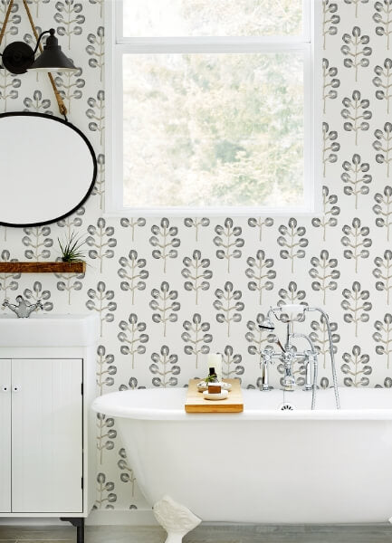 Plum Tree Black Botanical Wallpaper