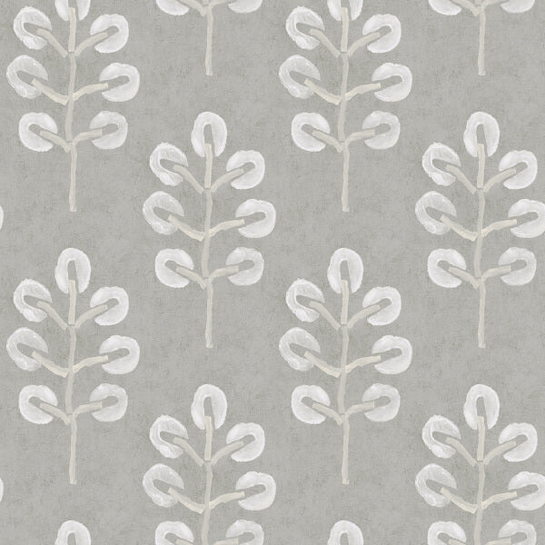 Plum Tree Grey Botanical Wallpaper
