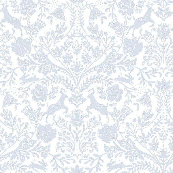Forest Dance Light Blue Damask Wallpaper