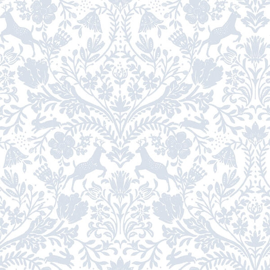 Forest Dance Light Blue Damask Wallpaper