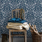 Forest Dance Navy Damask Wallpaper